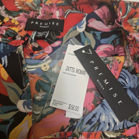 NWT Premise Floral Diamond Block Colorful Shirt Blouse Artsy Bold Art To Wear 2X - Picture 8 of 13